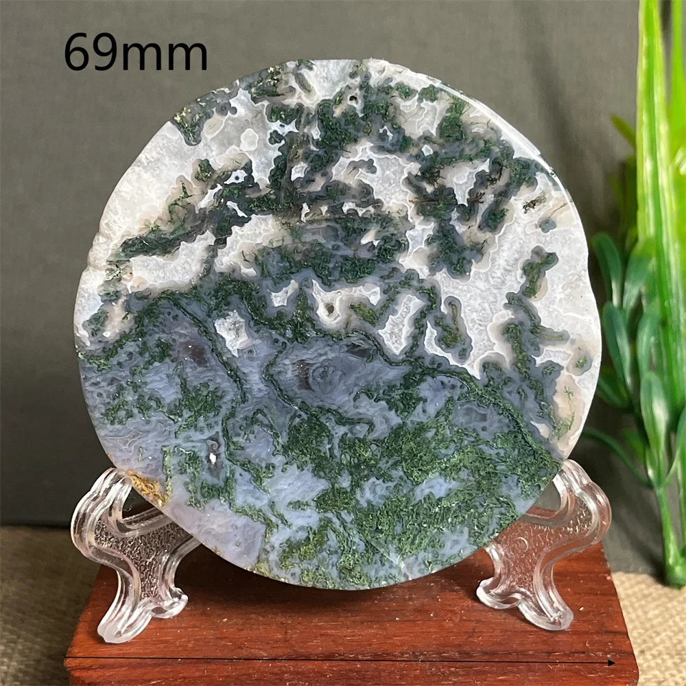 Natural Moss Agate Round Slab (With Stand)