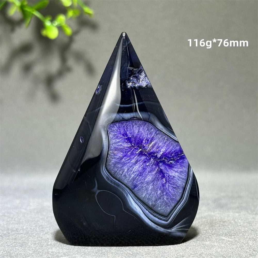 Dyed Purple Black Banded Agate Freeform Torch