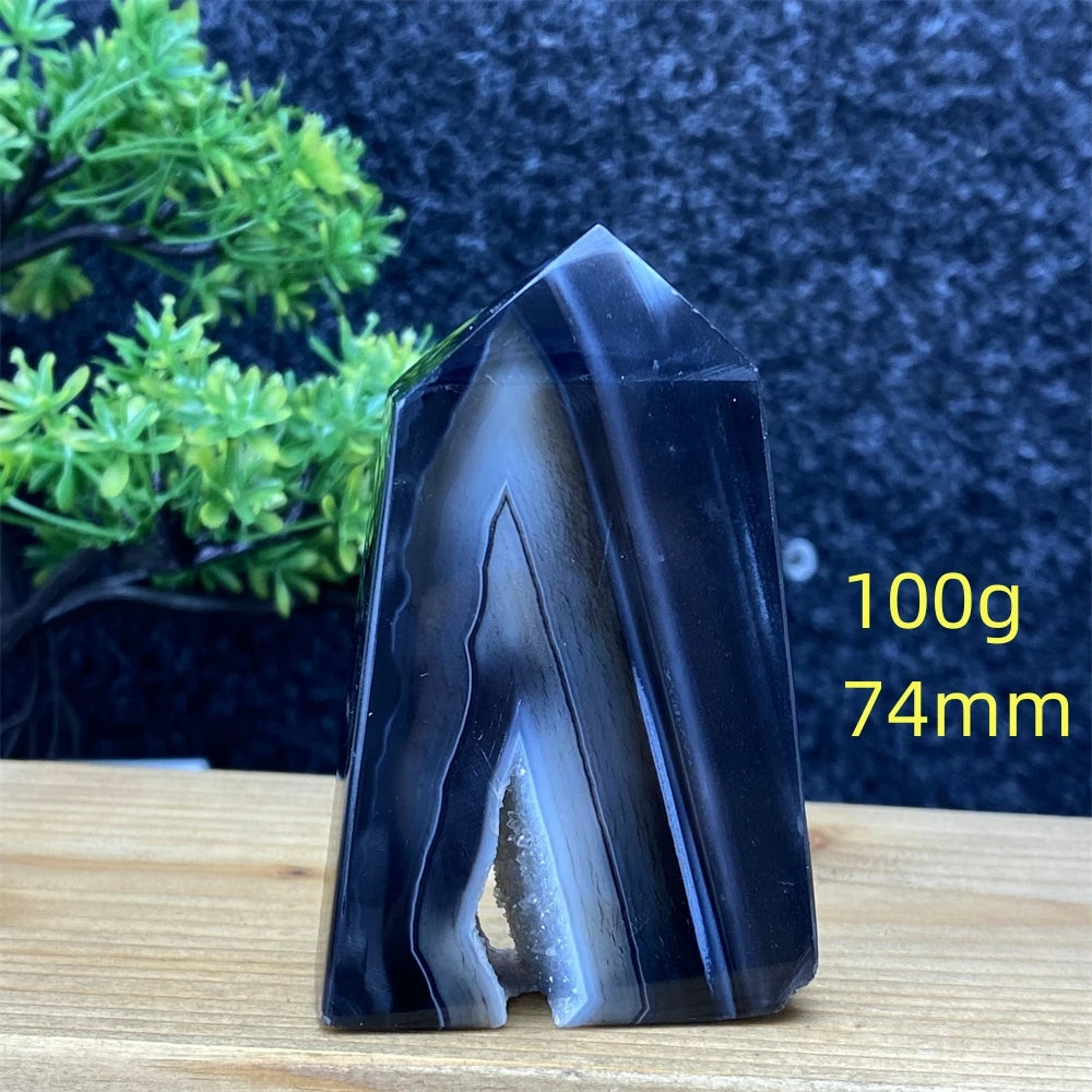 Black Agate Geode Obelisk