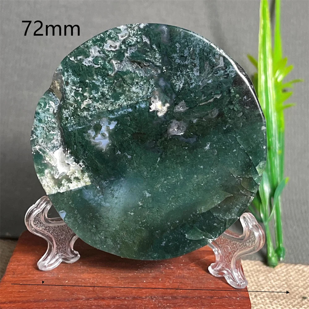 Natural Moss Agate Round Slab (With Stand)