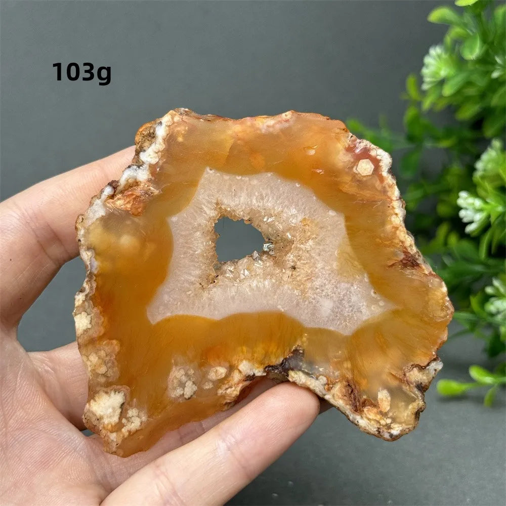 Natural Red Cherry Blossom Agate Geode Slab