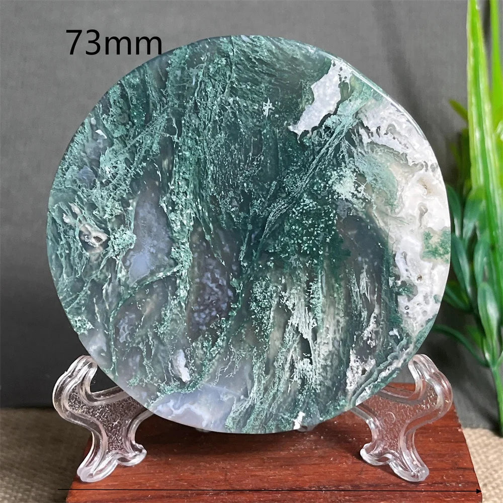 Natural Moss Agate Round Slab (With Stand)