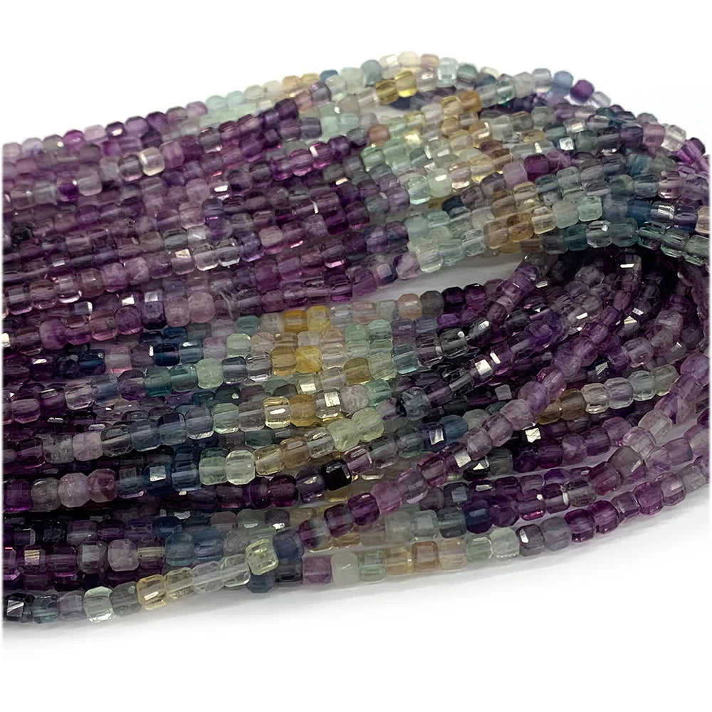 Rainbow Fluorite Gradient Cube Faceted Bead Strand