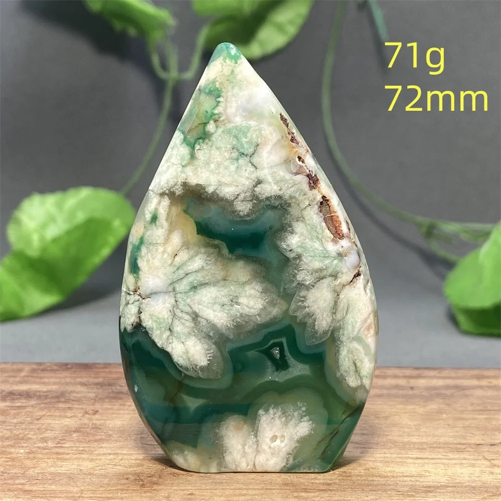 Natural Green Cherry Blossom Agate Freeform Torch
