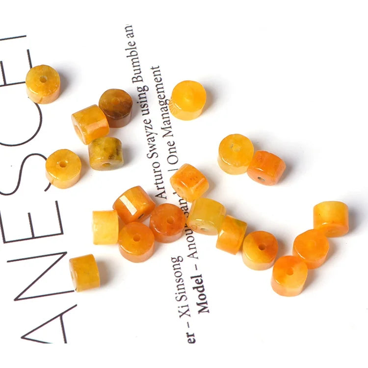4A Natural Hand Carved Yellow Jade Barrel Beads