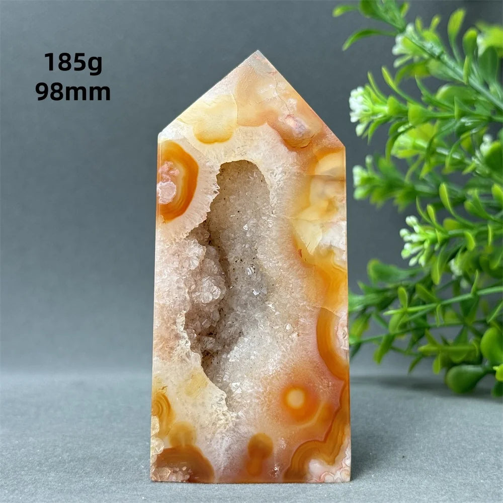 Natural Red Agate Cave Geode Obelisk