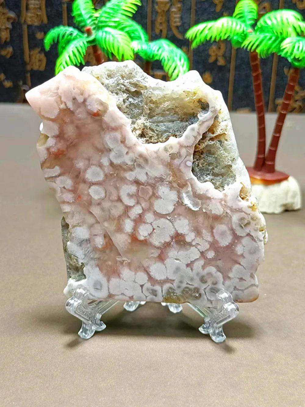 Natural Cherry Blossom Agate Slab (With Stand)