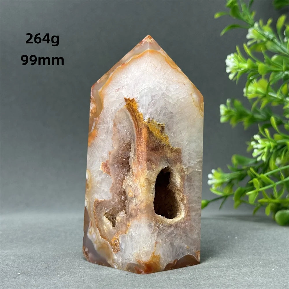 Natural Red Agate Cave Geode Obelisk