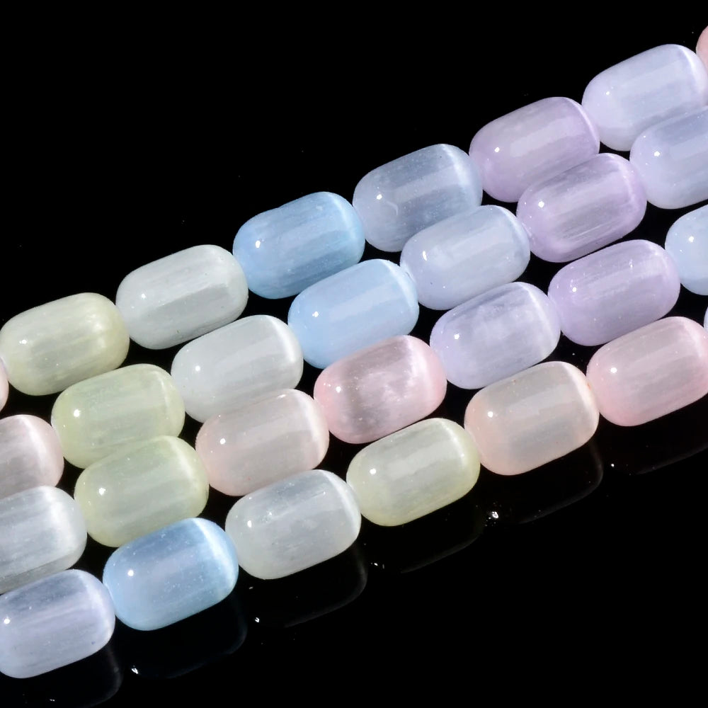 Natural Rainbow Selenite Cylinder Beads