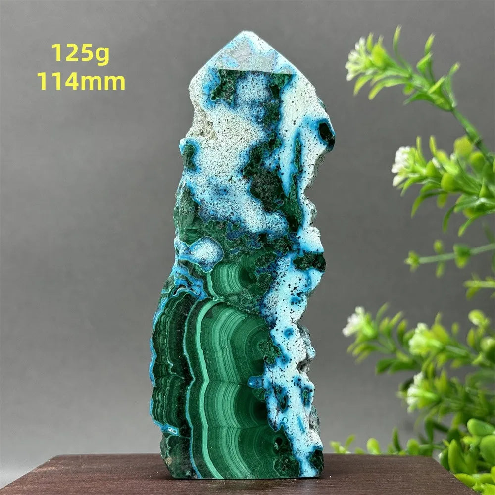 Tour de chrysocolle bleue naturelle, obélisque de forme libre, pierre brute, spécimen minéral, guérison Reiki, méditation, sorcellerie, décoration intérieure