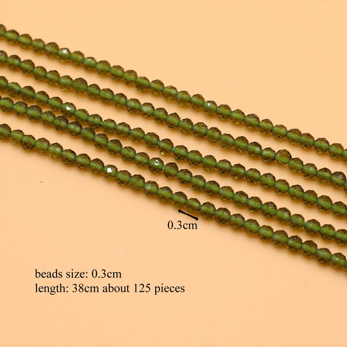 Faceted Moss Green Spinel Stone Bead Strand (3mm/125 Beads)