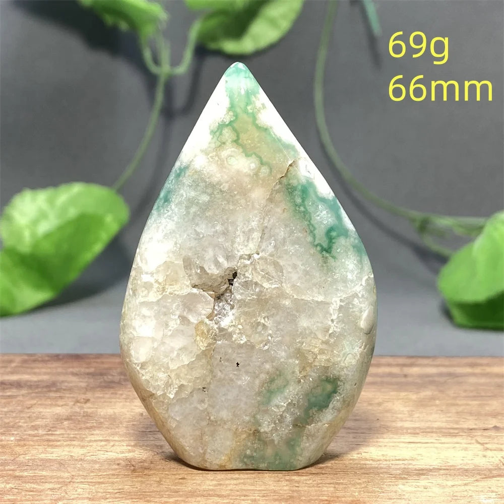 Natural Green Cherry Blossom Agate Freeform Torch