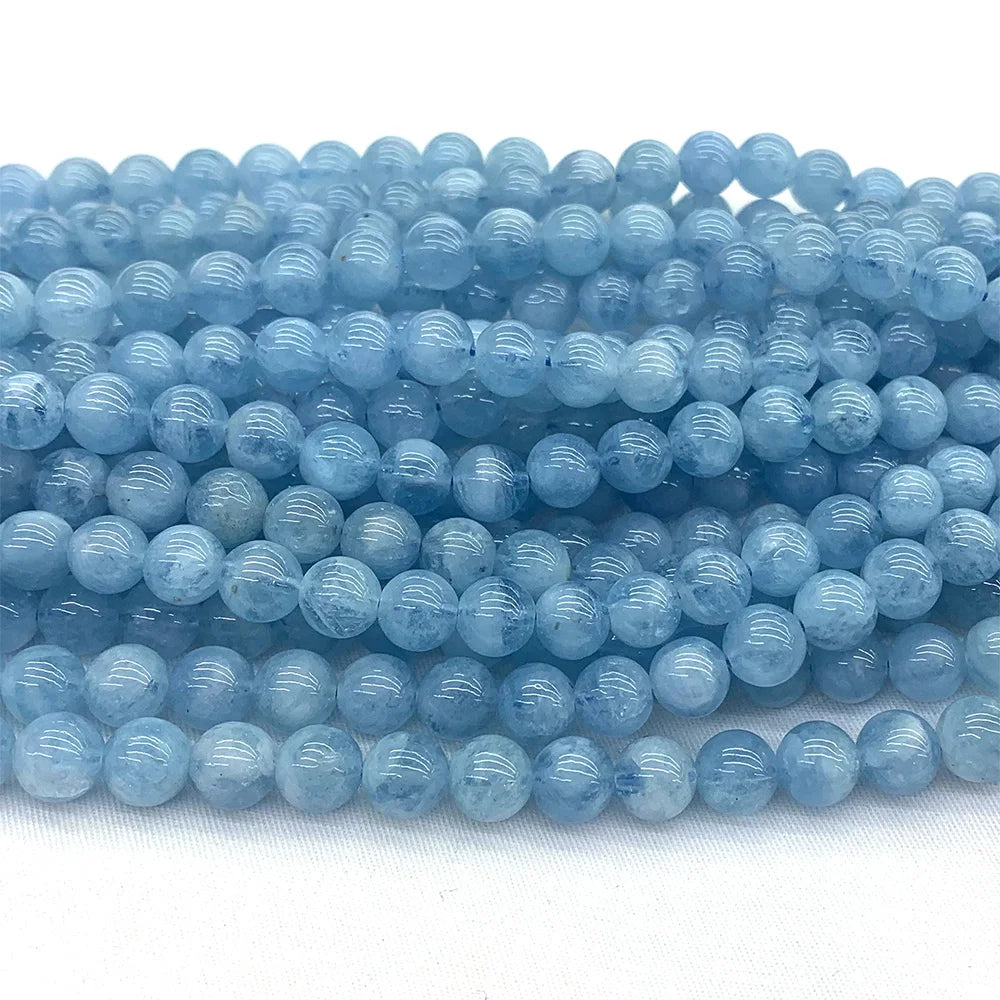 AAA Natural Blue Aquamarine Round Bead Strand