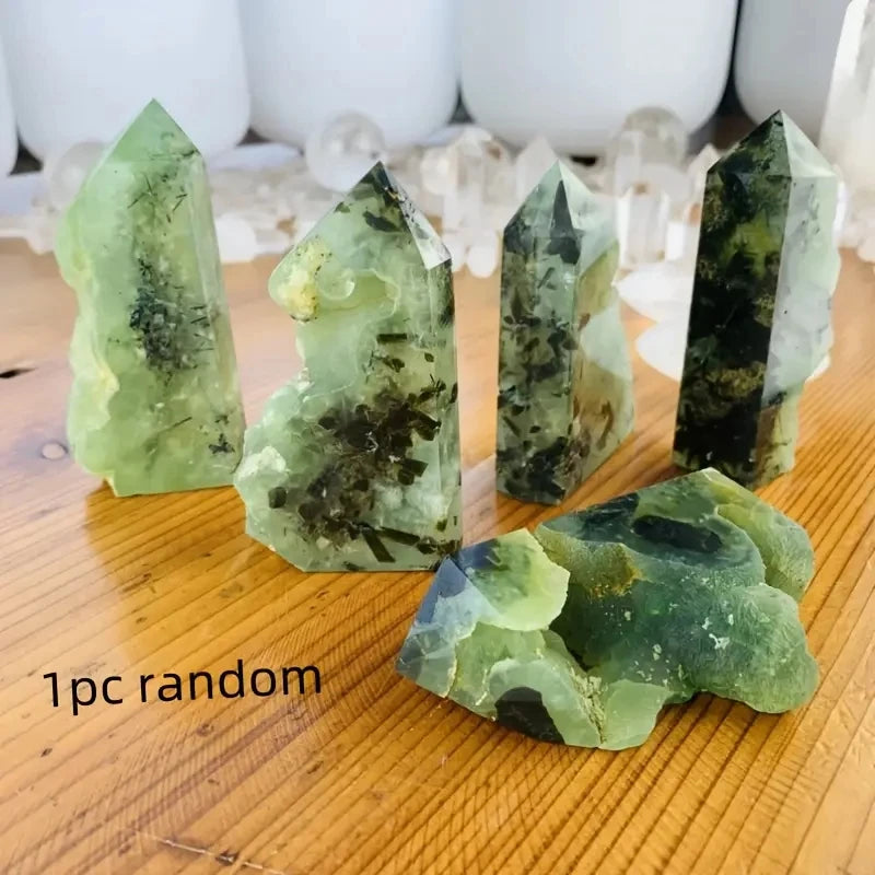 Natural Prehnite Semi-Freeform Specimen Tower