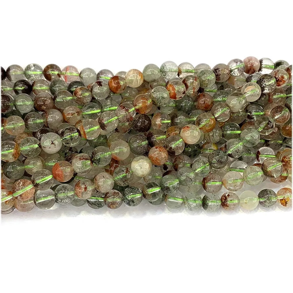 Red/Green Phantom Garden Quartz Round Bead Strand