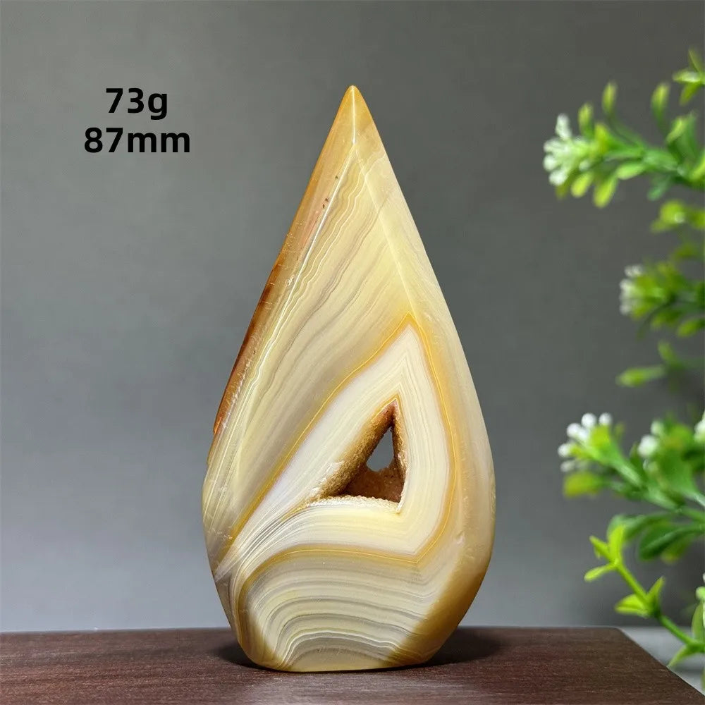 Natural Yellow Striped Agate Crystal Cave Free-Form Torch