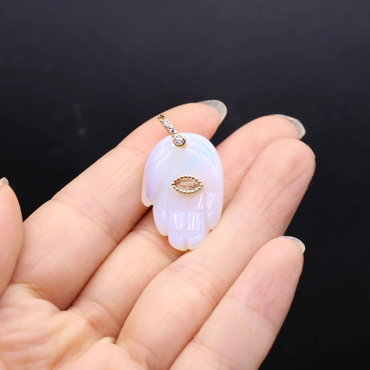 5pcs Opalite Hamsa Hand with Gold Embelishment Pendants
