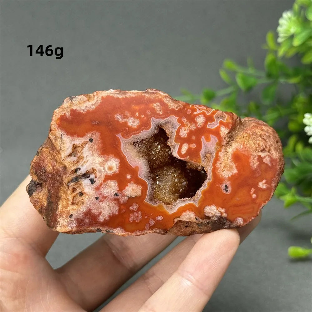 Natural Red Cherry Blossom Agate Geode Slab