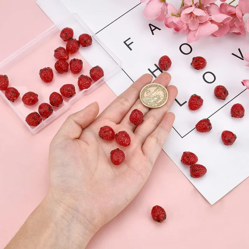 30pcs Strawberry Glass Lampwork Beads