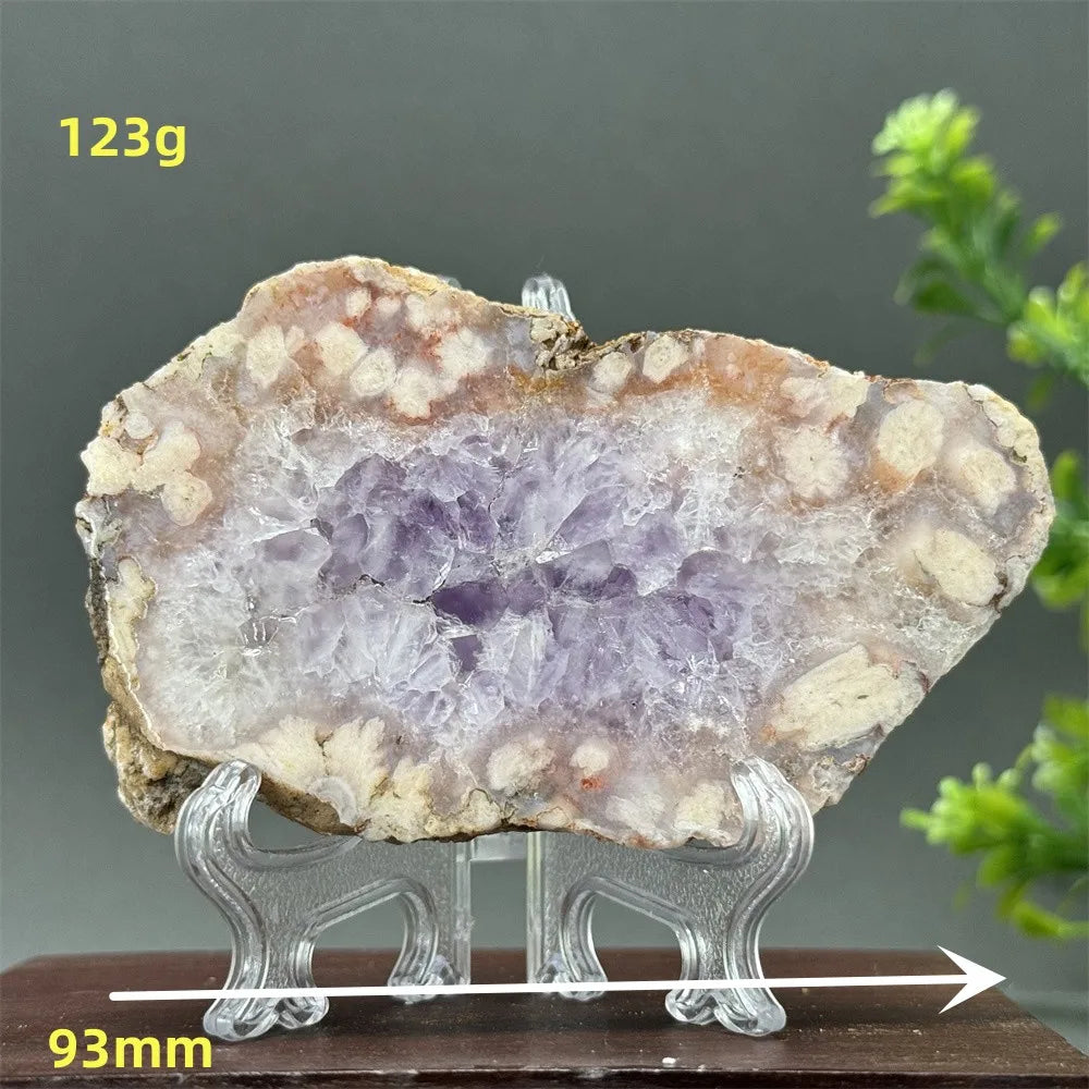 Natural Pink Amethyst Flower Agate Geode Slab (With Stand)