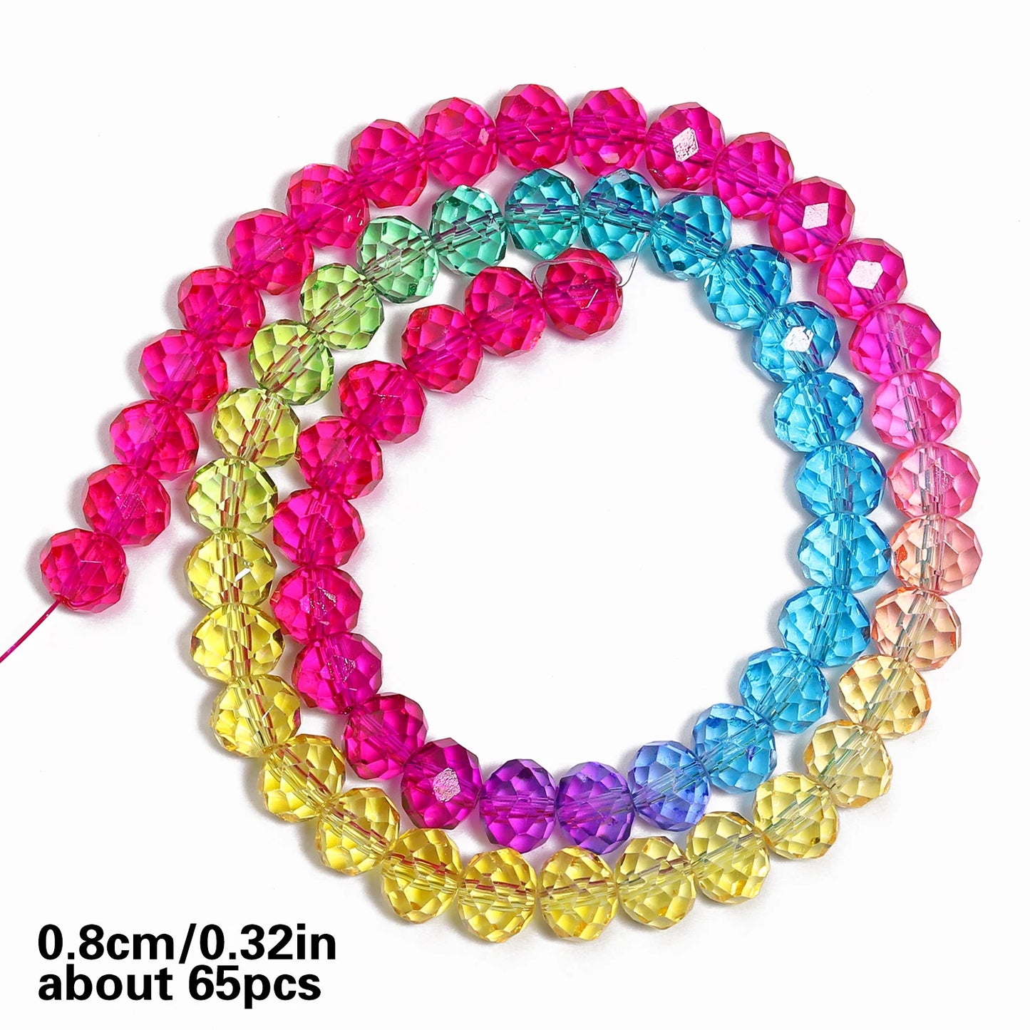 Faceted Rainbow Gradient Glass Crystal Rondelle Beads
