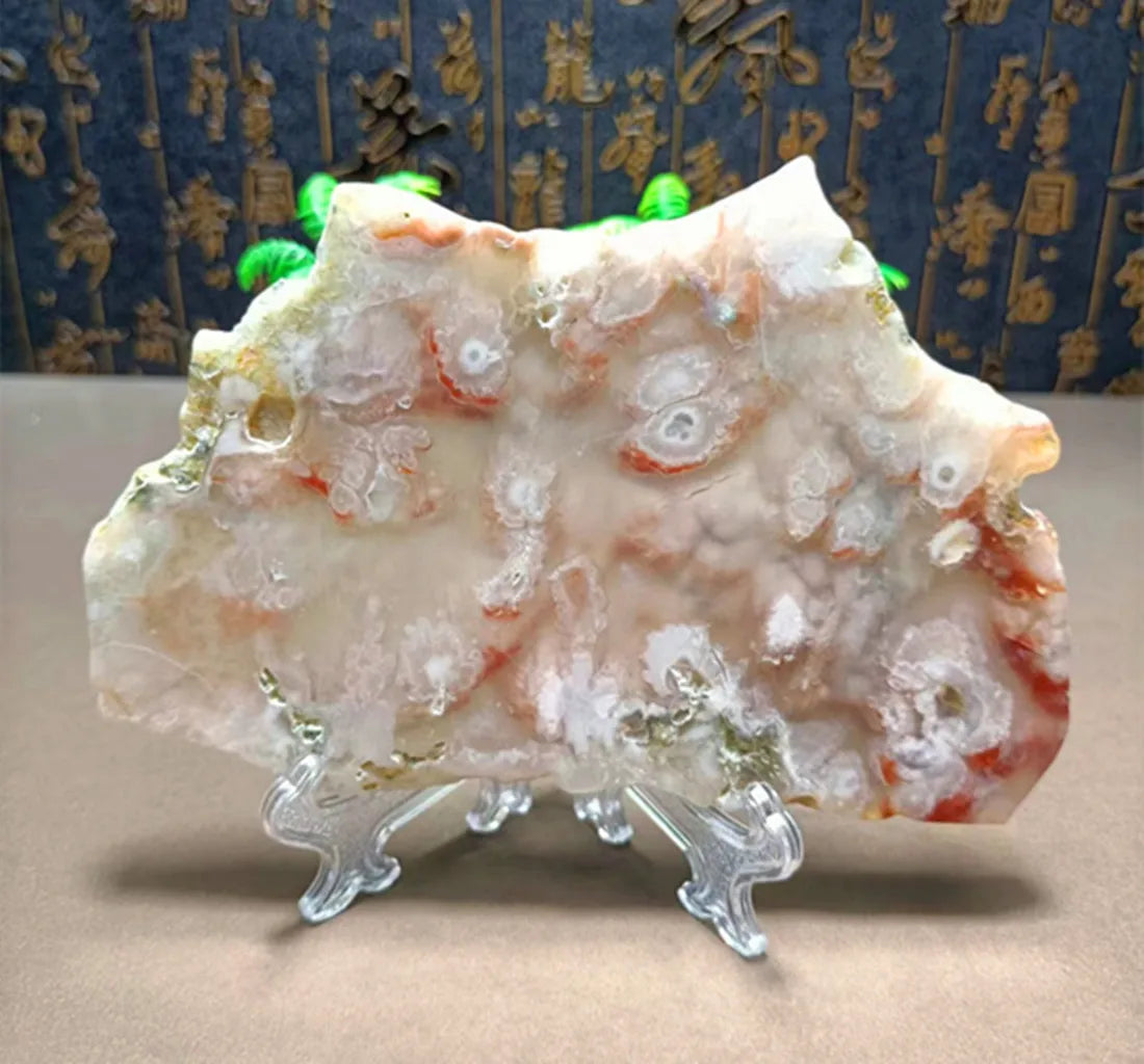 Natural Cherry Blossom Agate Slab (With Stand)