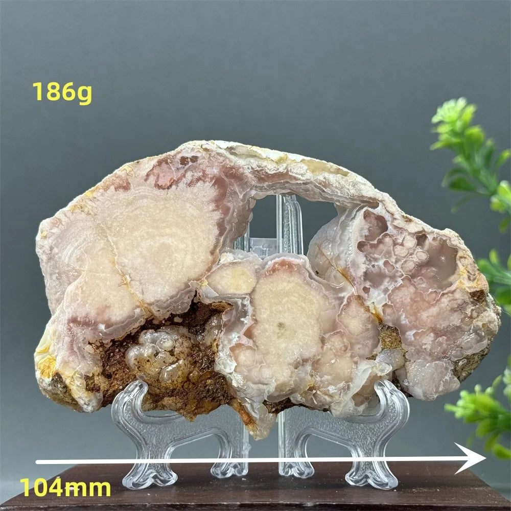 Natural Pink Amethyst Flower Agate Geode Slab (With Stand)