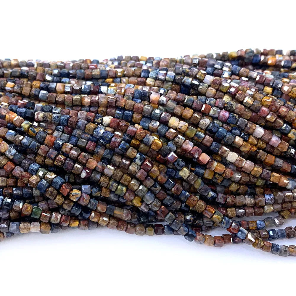 Natural Brown Pietersite Faceted Cube Bead Strand