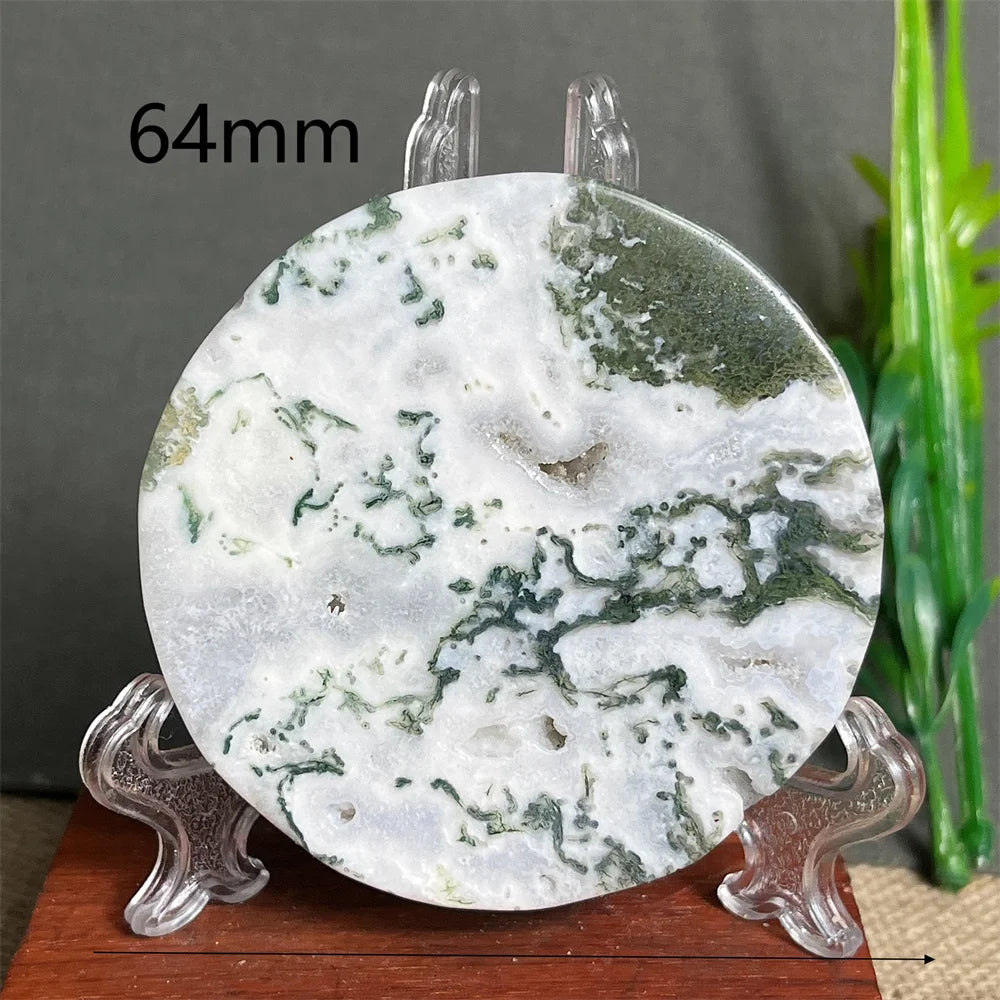 Natural Moss Agate Round Slab (With Stand)