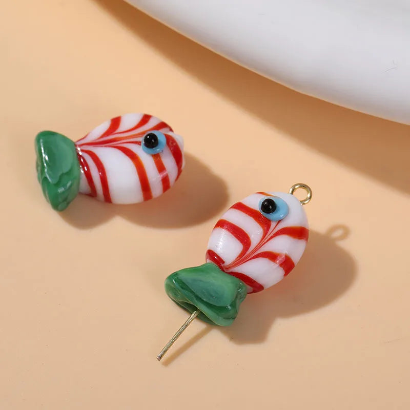 2pcs Artisan Handmade Glass Fish Beads