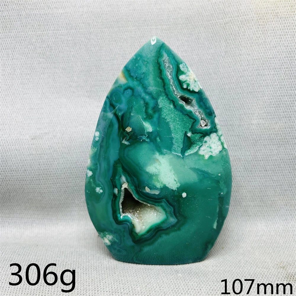 Green Cherry Blossom Agate Free Form Teardrop