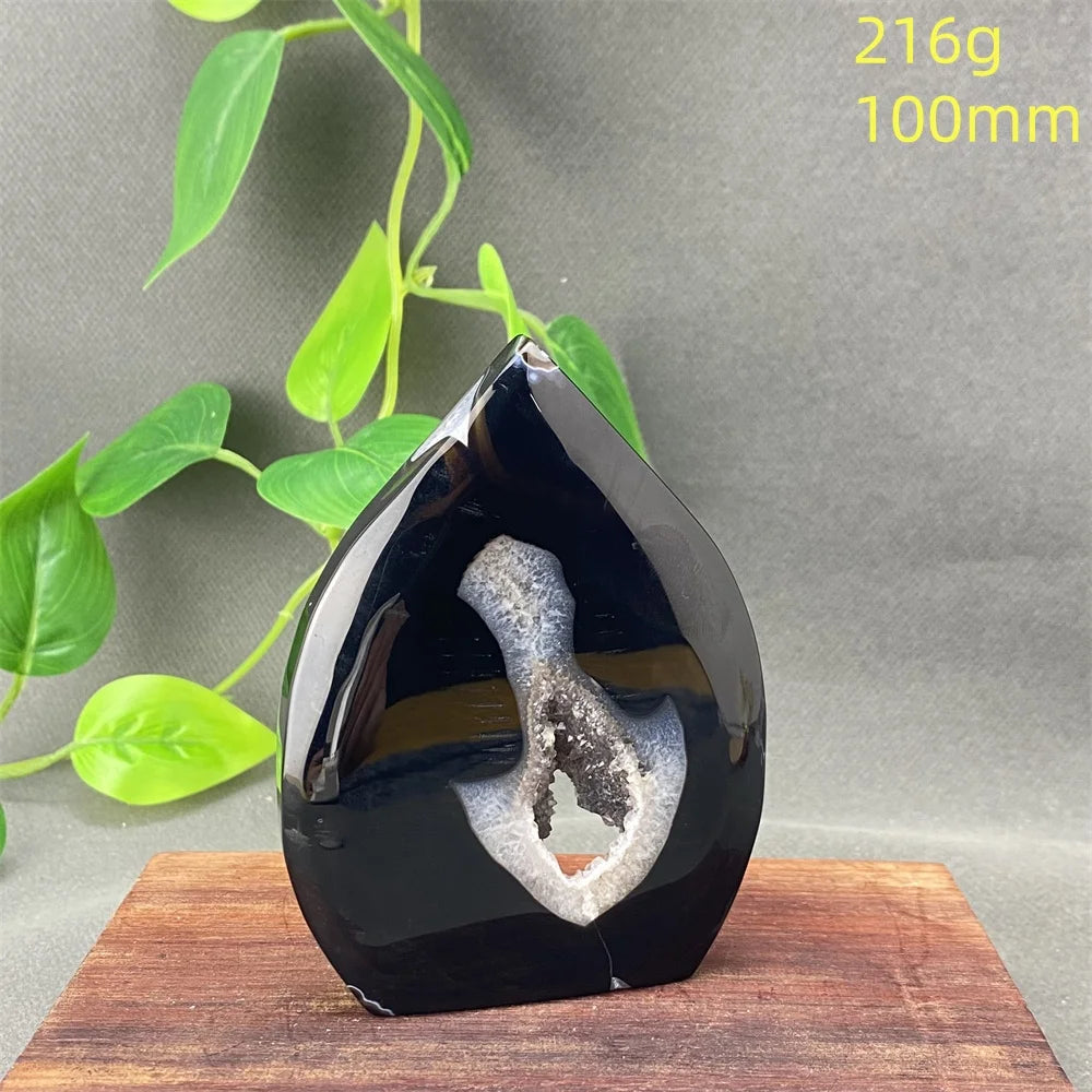 Natural Black Agate Crystal Cave Freeform