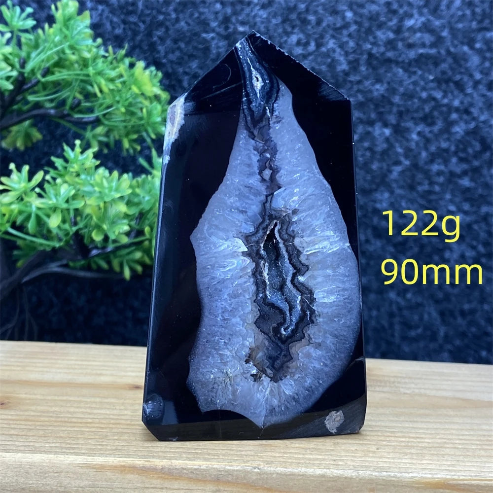 Black Agate Geode Obelisk