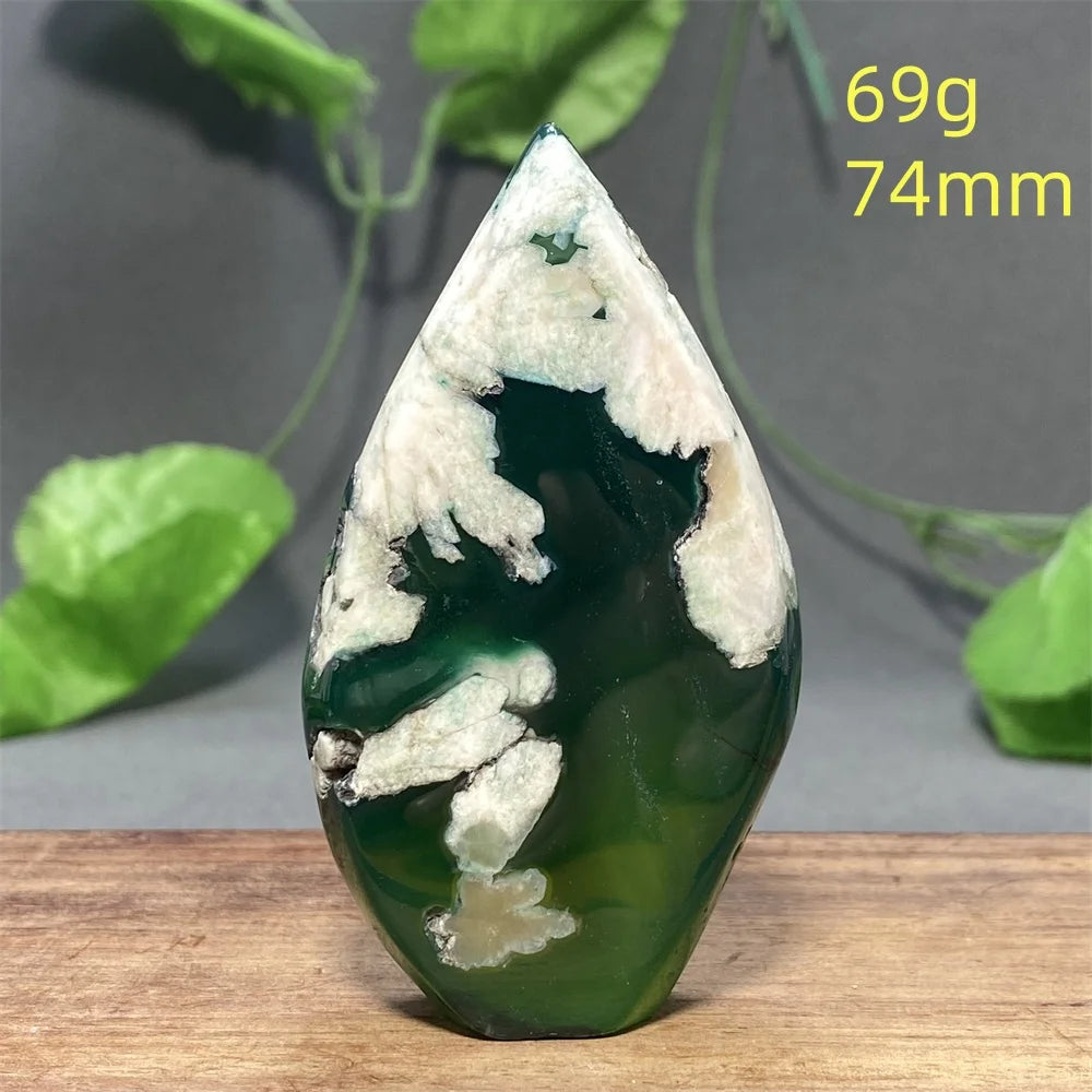 Natural Green Cherry Blossom Agate Freeform Torch