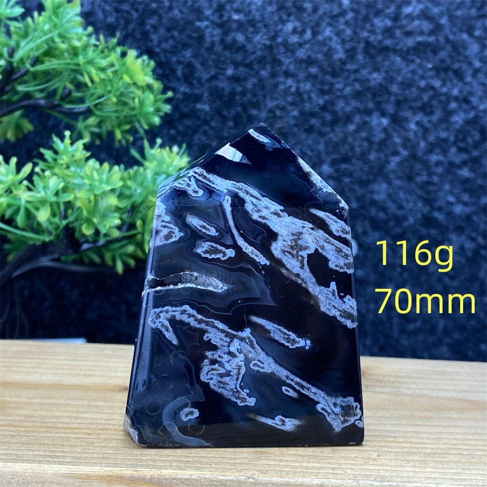 Black Agate Geode Obelisk