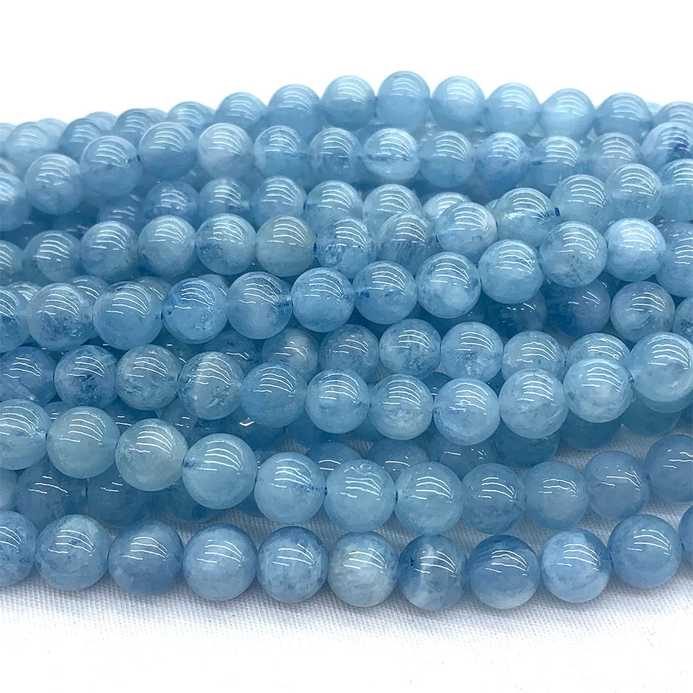 AAA Natural Blue Aquamarine Round Bead Strand