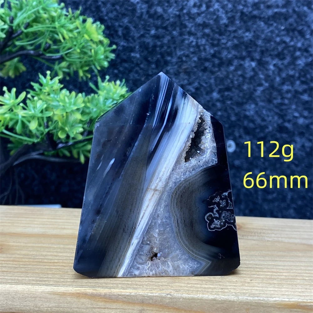 Black Agate Geode Obelisk