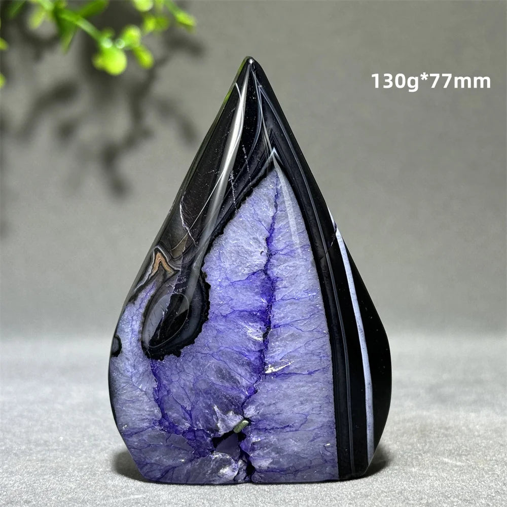 Dyed Purple Black Banded Agate Freeform Torch