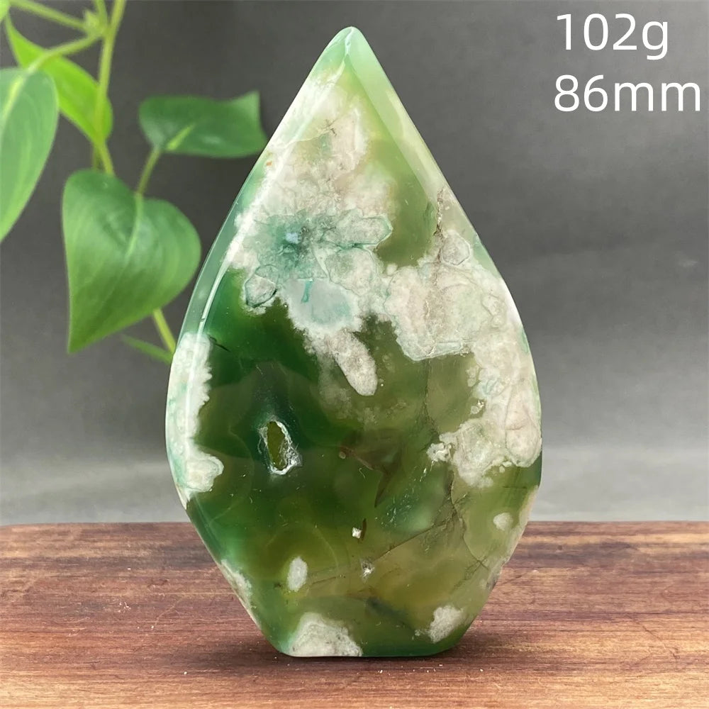 Natural Green Cherry Blossom Agate Freeform Torch