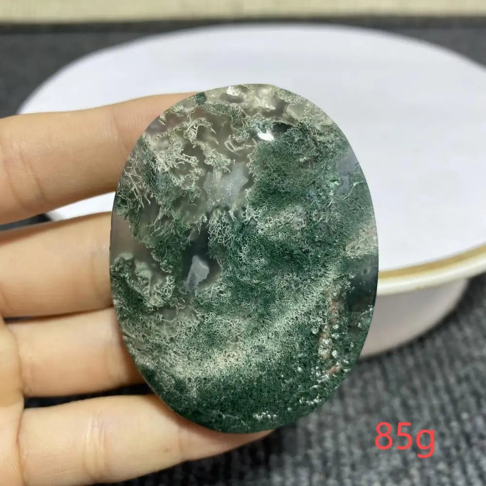 Natural Moss Agate Palm Stone