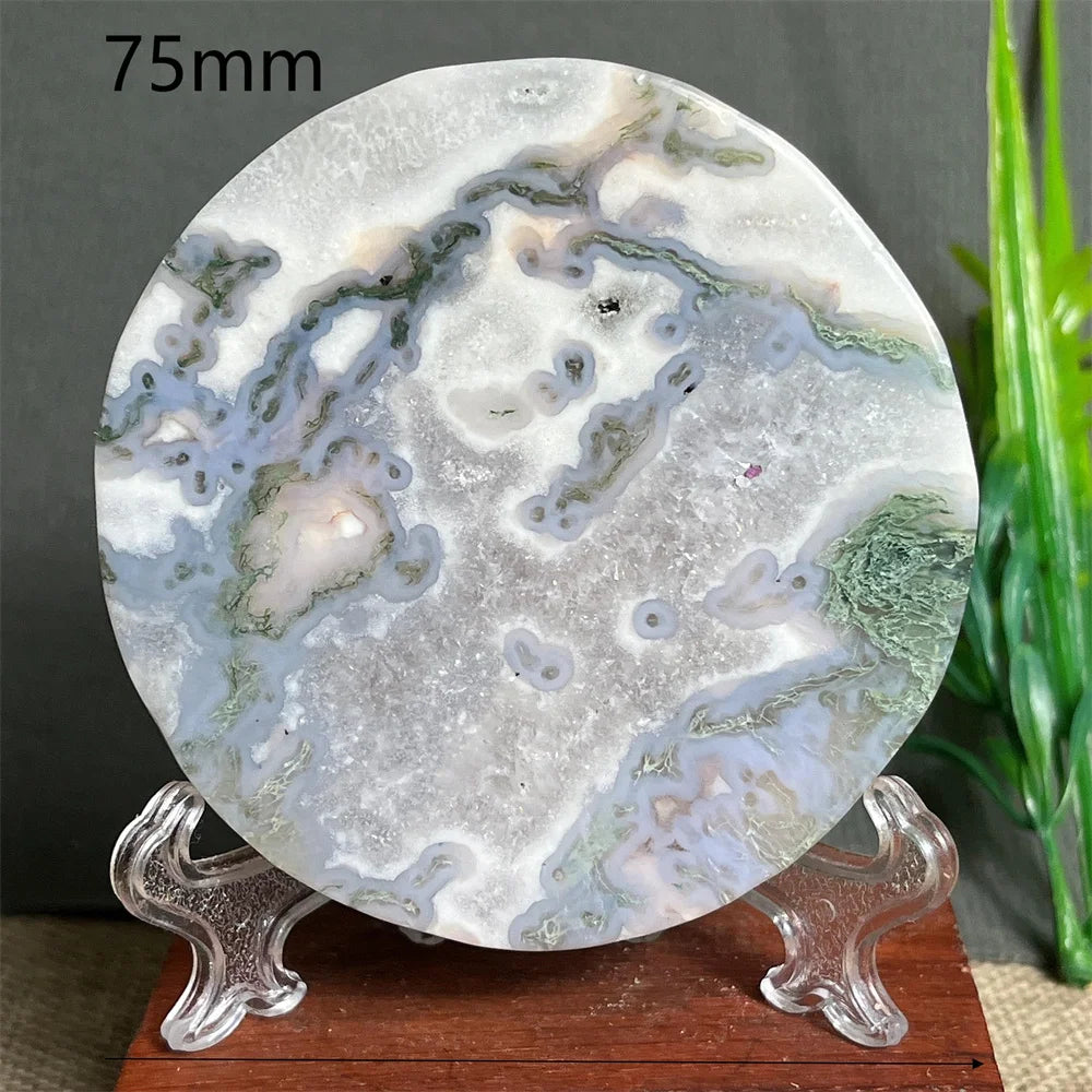 Natural Moss Agate Round Slab (With Stand)