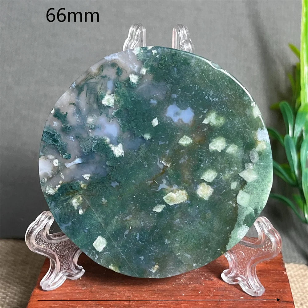 Natural Moss Agate Round Slab (With Stand)
