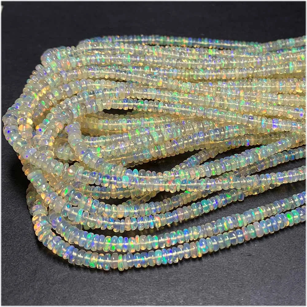 AAA Genuine Natural White/Yellow Fire Opal Rondelle Bead Strand