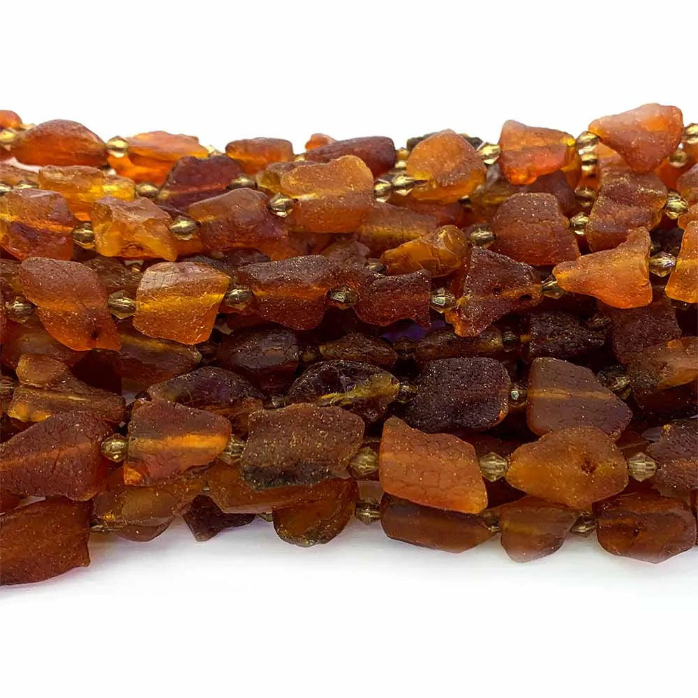 Orange Amber Nugget Free Form Matte Bead Strand