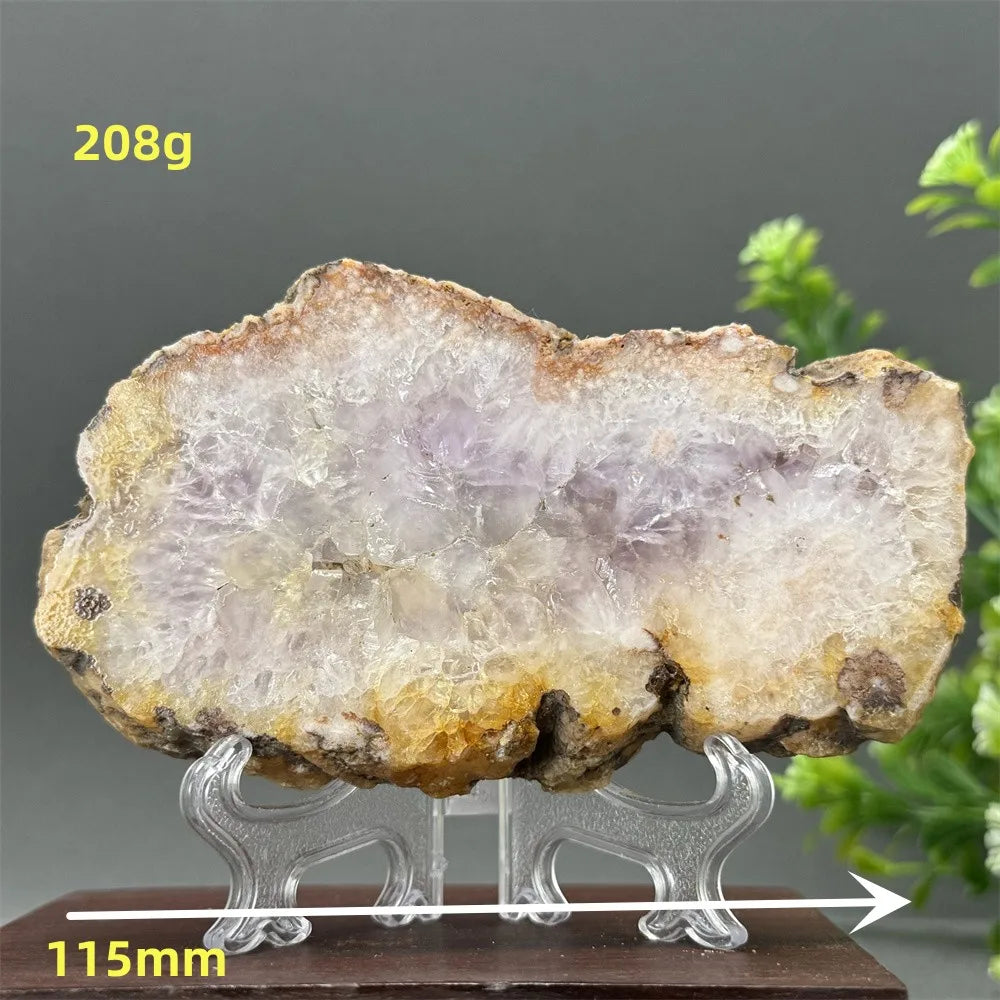 Natural Pink Amethyst Flower Agate Geode Slab (With Stand)