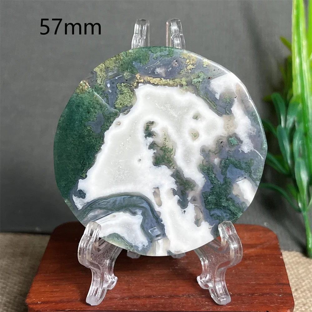 Natural Moss Agate Round Slab (With Stand)