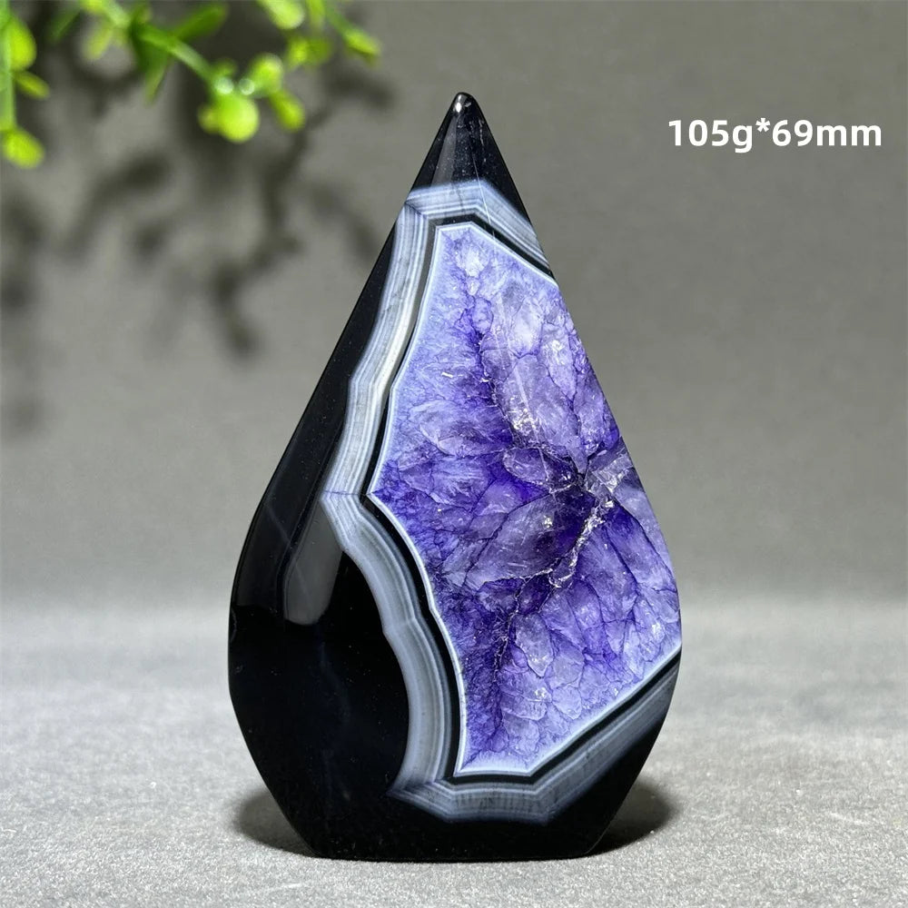 Dyed Purple Black Banded Agate Freeform Torch