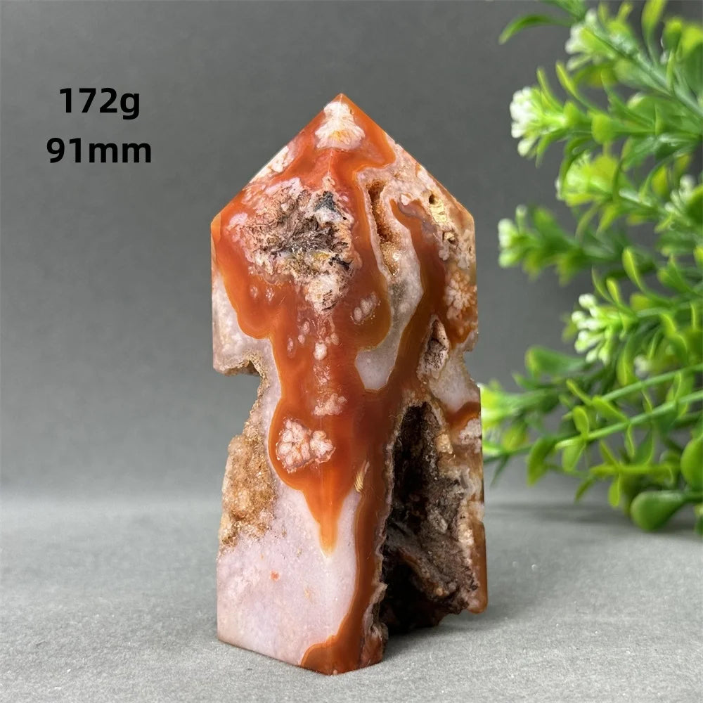 Natural Red Agate Cave Geode Obelisk