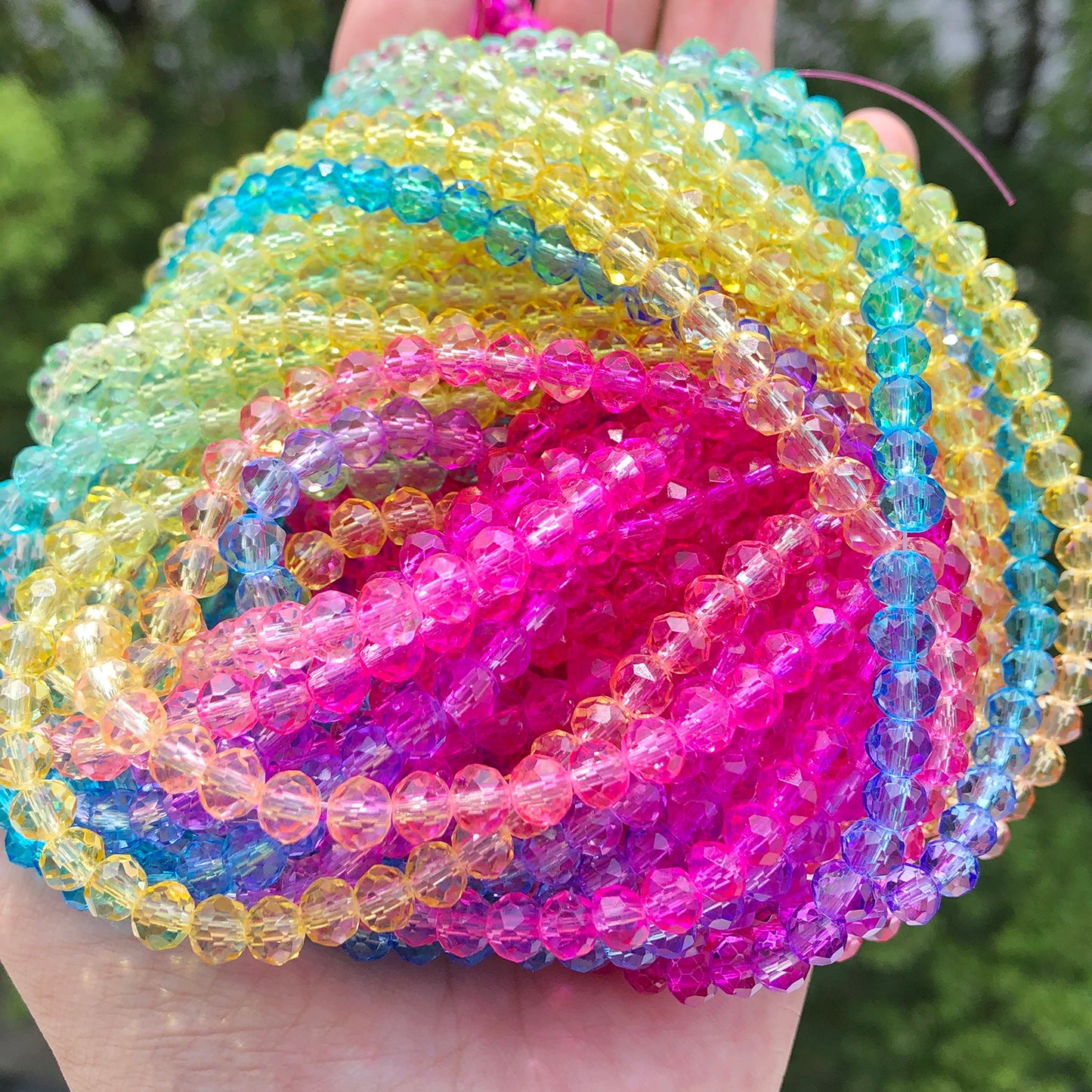 6mm Rainbow Gradient Faceted Glass Bead Strand