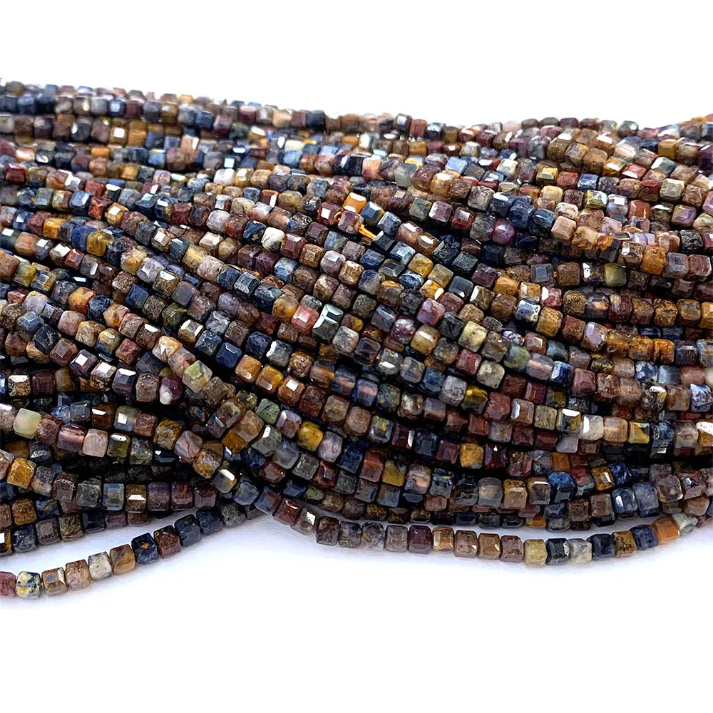 Natural Brown Pietersite Faceted Cube Bead Strand